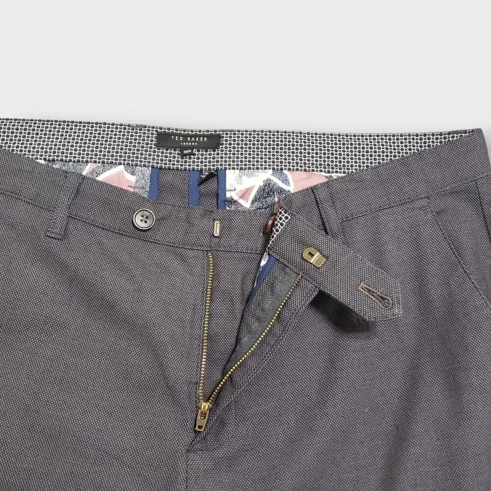 Ted Baker Mens Penguin Dress Pant Navy Blue Dot Texture Sz 36R 32